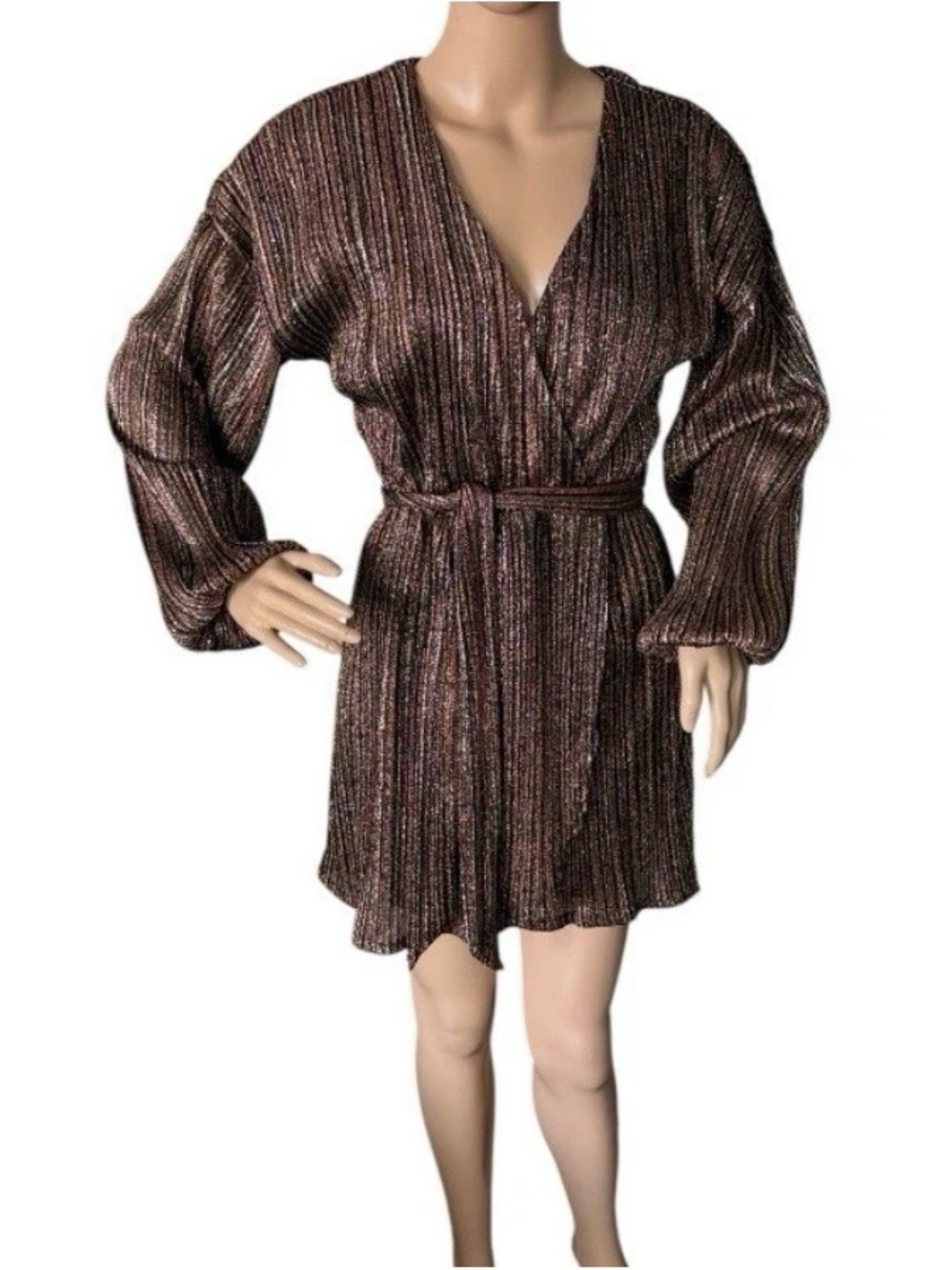 Forever 21 Metallic Brown Wrap Dress - Tie Belt Women Size Small